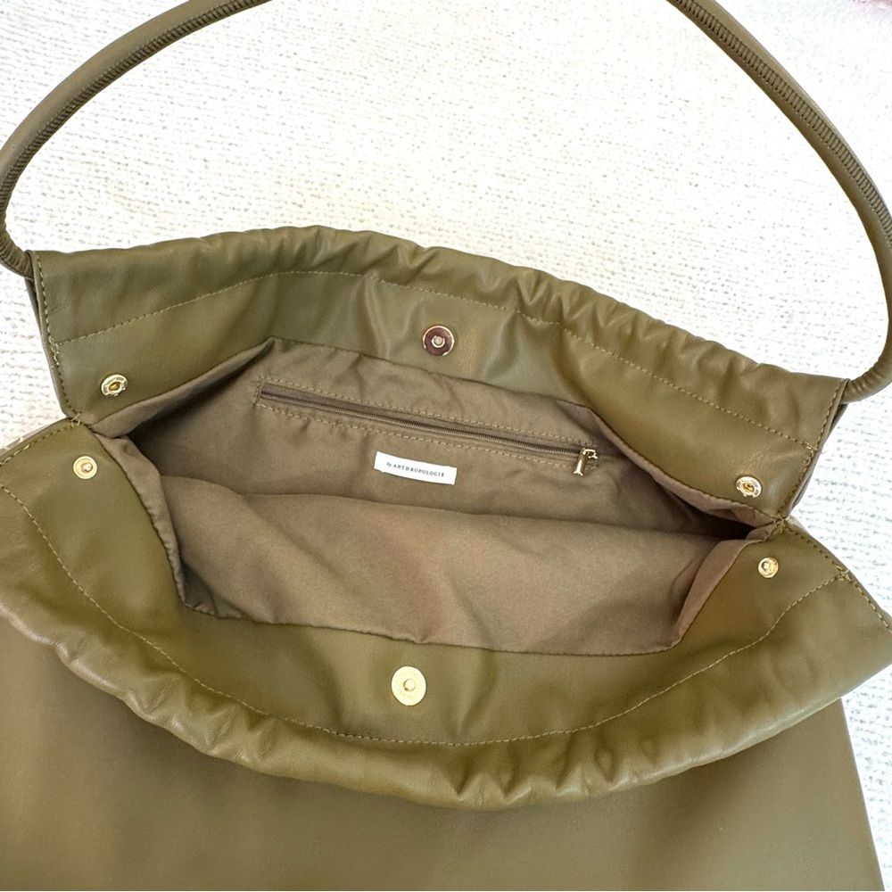 Anthropologie Large Scrunched Tote Olive Green - Picture 6 of 13